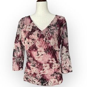 Style & Co Blouse Top Size PL Pink Floral Metallic Lace Lined Y2K Fairy‎